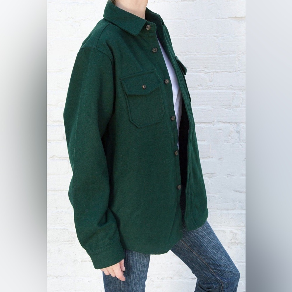 Brandy Melville Forest Green Quilted Shacket Jacket OS Oversized Button Front - Picture 3 of 8